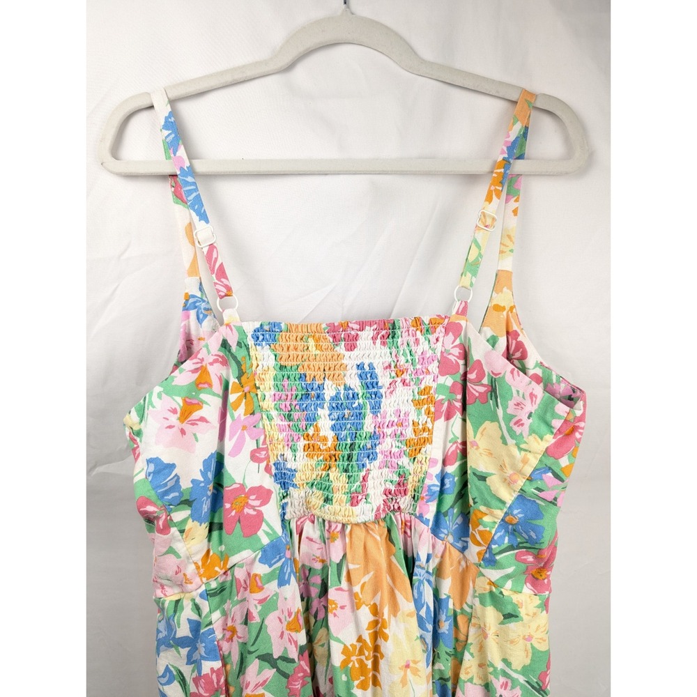 Floral Linen Garden Party Mini Sun Dress Size XL Multicolor Garden Party Pockets - Picture 9 of 10